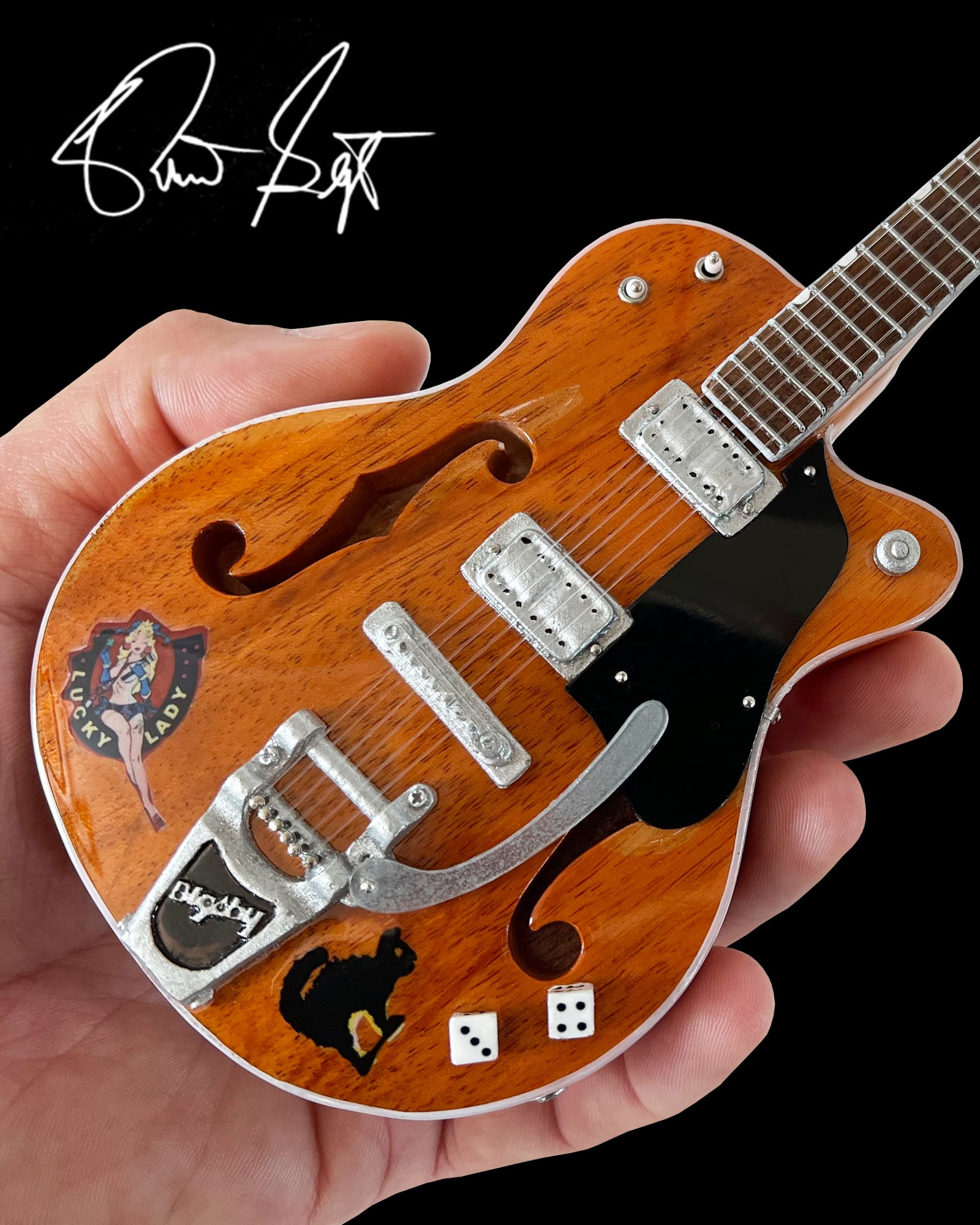 Brian Setzer Gretsch Nashville Orange Dice Hollow Body 10 Inch Miniature Guitar