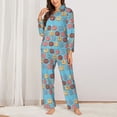 thumbnail image 2 of Fuzoiu Cute Donut Print Women's Long-Sleeved Pajama,Lounge Button Down Nightwear,Womens Notch Collar Pajama Set-Small, 2 of 7