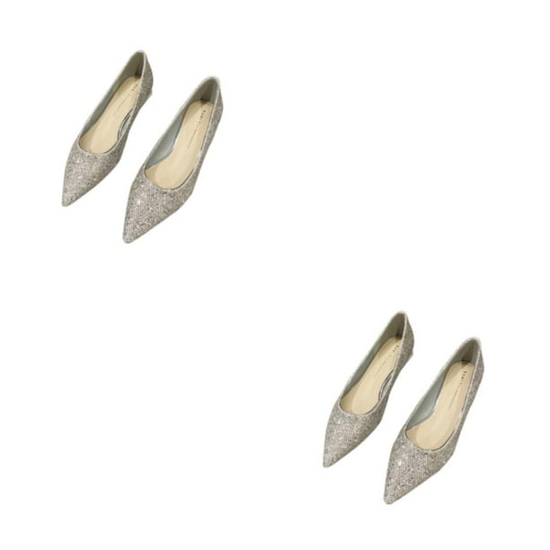 Qarigey 2 piezas deslumbrantes zapatos de corte de boda para mujer mocasines cómodos de cuero de fibra con lentejuelas puntiagudas planas de Type2 NO2