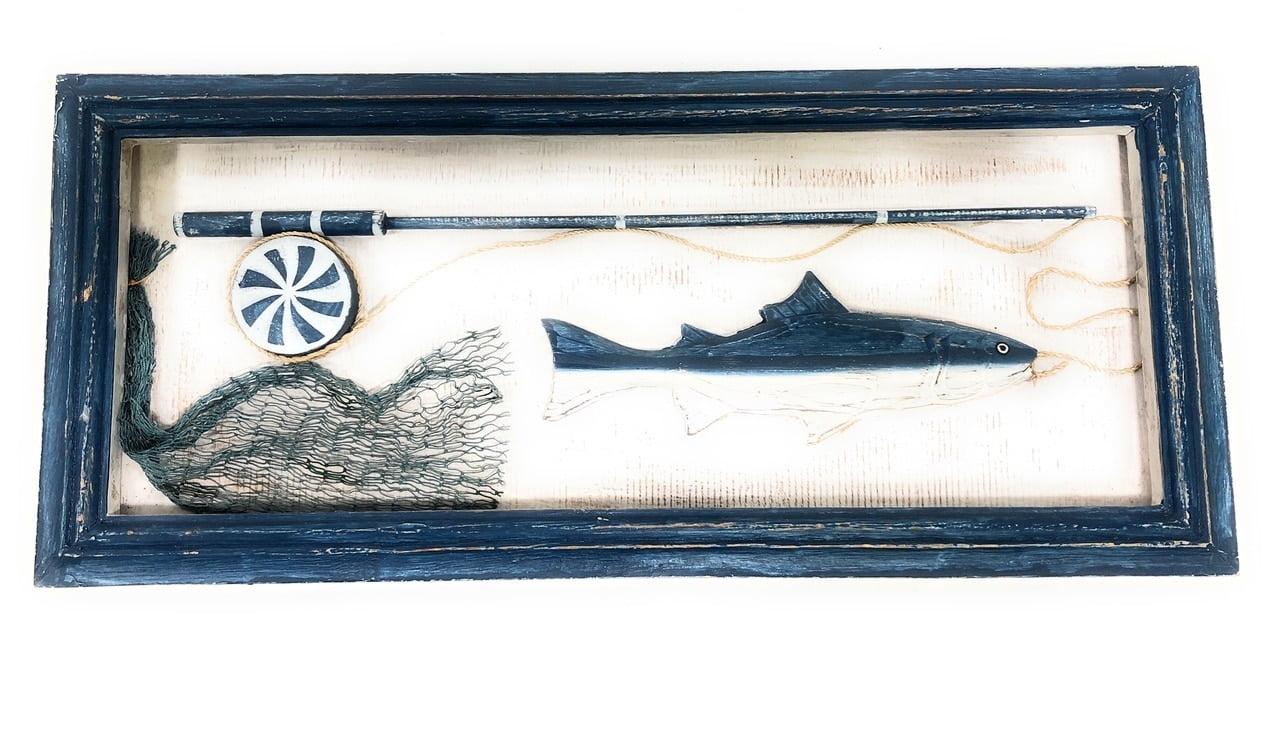 Decorative Fishing Gear Shadow Box 22" Nautical Wall Hanging Decor