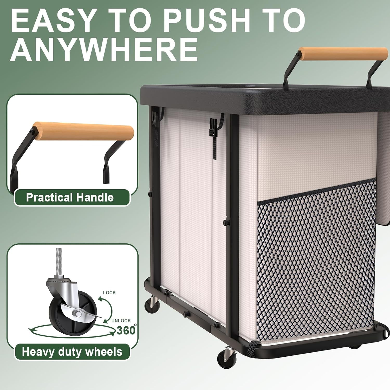 190L (50 Gal) Extra Large Fashion Laundry Hamper 2 Section with Lid, Rolling Laundry Basket Hamper with Handle, Laundry Organizer Storage Cart with Sturdy Metal Frame for Laundry Room, Hotel,White