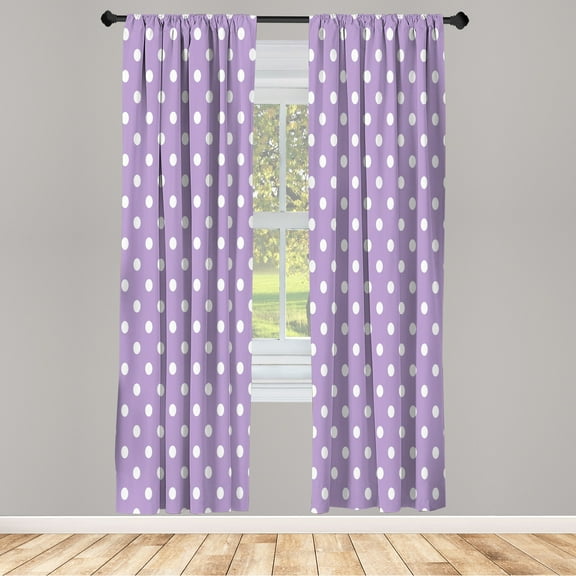 Ambesonne Polka Dot Curtains, Classic Old Round Forms, Pair of 28"x63", Pale Lilac
