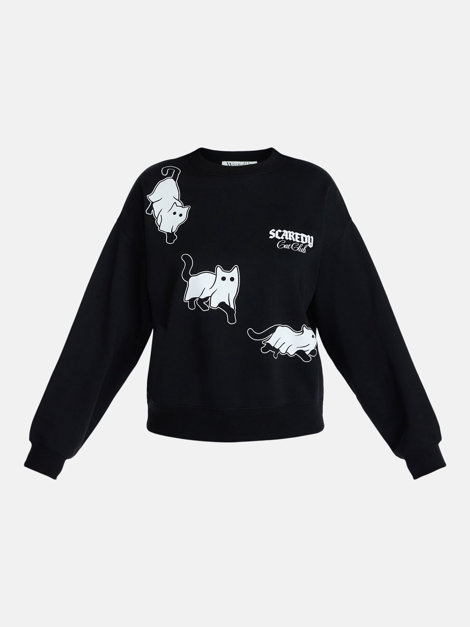 Scaredy Cat Club Women's Halloween Graphic Crew Pullover, Sizes XXS-XXL