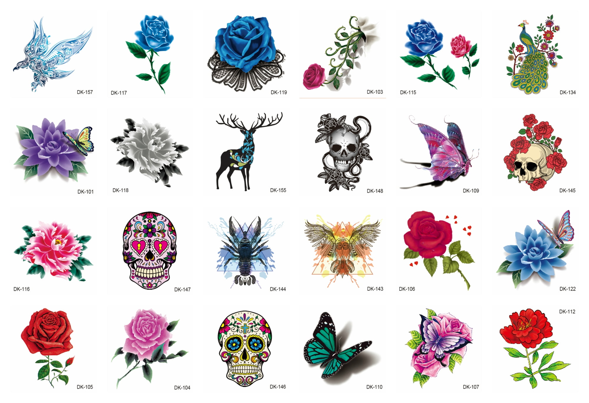 20 sheets flower skull animal temporary tattoo Walmart Canada