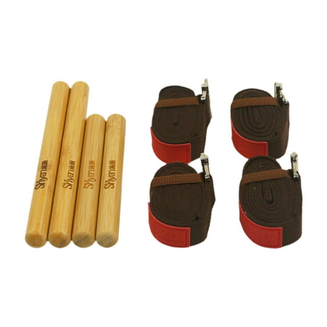 Juego de varillas de masaje de bambú, rodillo de masaje de bambú, soporte muscular, alivio muscular Cinturón elástico marrón