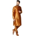thumbnail image 6 of SKAVIJ Mens Art Silk Embroidered Kurta Pyjama Set Traditional Wear Brown L, 6 of 6