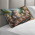 thumbnail image 2 of Ambesonne Cat Quilted Pillowcover, Funny Chef Kitty Grilling Fish, 36" x 20", Green Orange, 2 of 2