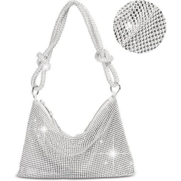 Silver Purse Rhinestone Purse Silver Clutch Sparkly Purse Silver Bag 10.2"×0.4"×6.69"(Silver)