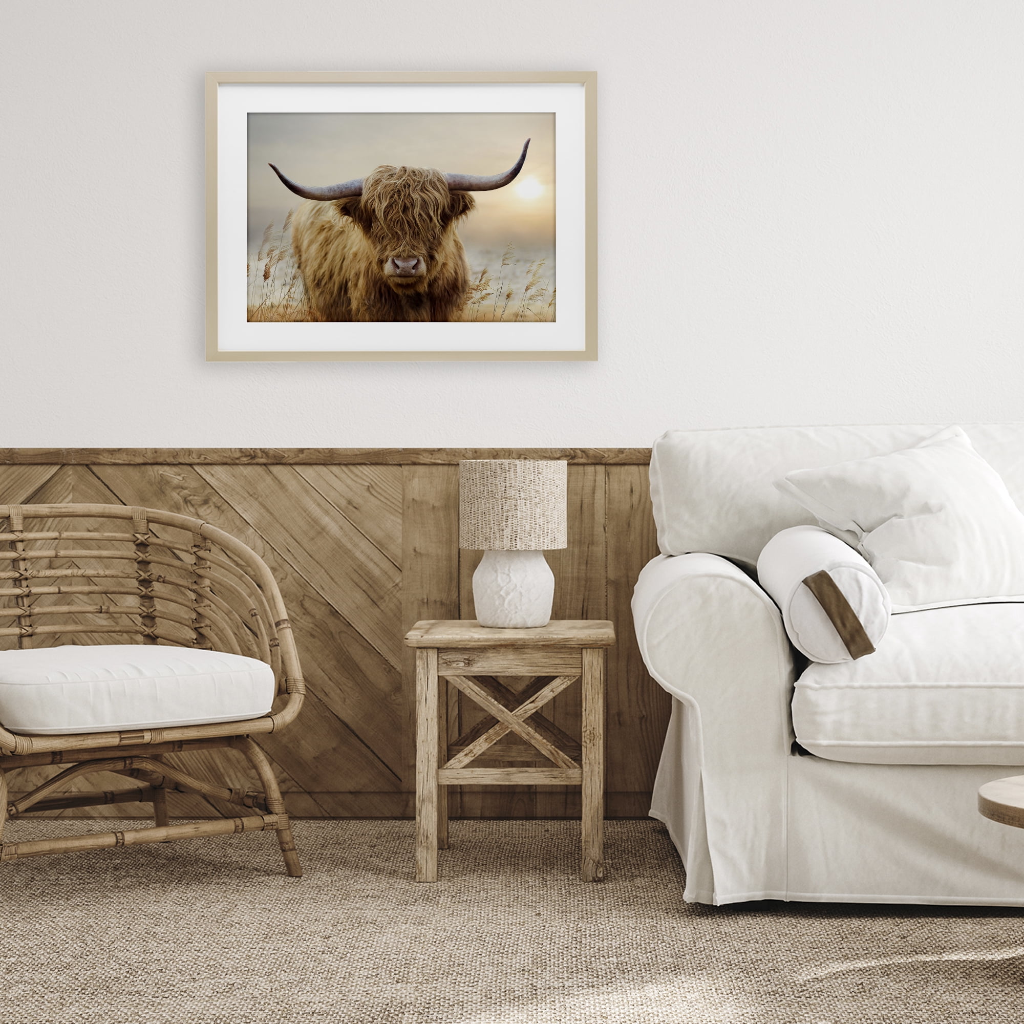 Stupell Industries Highland Cow & Warm Sunset Birch Framed Print Under Glass, design by CAD Designs
