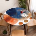 thumbnail image 5 of Abstract Ombre Blue Gold Orange Elastic Fitted Round Table Cover Modern Art Waterproof Outdoor Tablecloth for Holiday Party, Picnic, Patio & Dining Fits Tables Up to 55"-60", 5 of 8