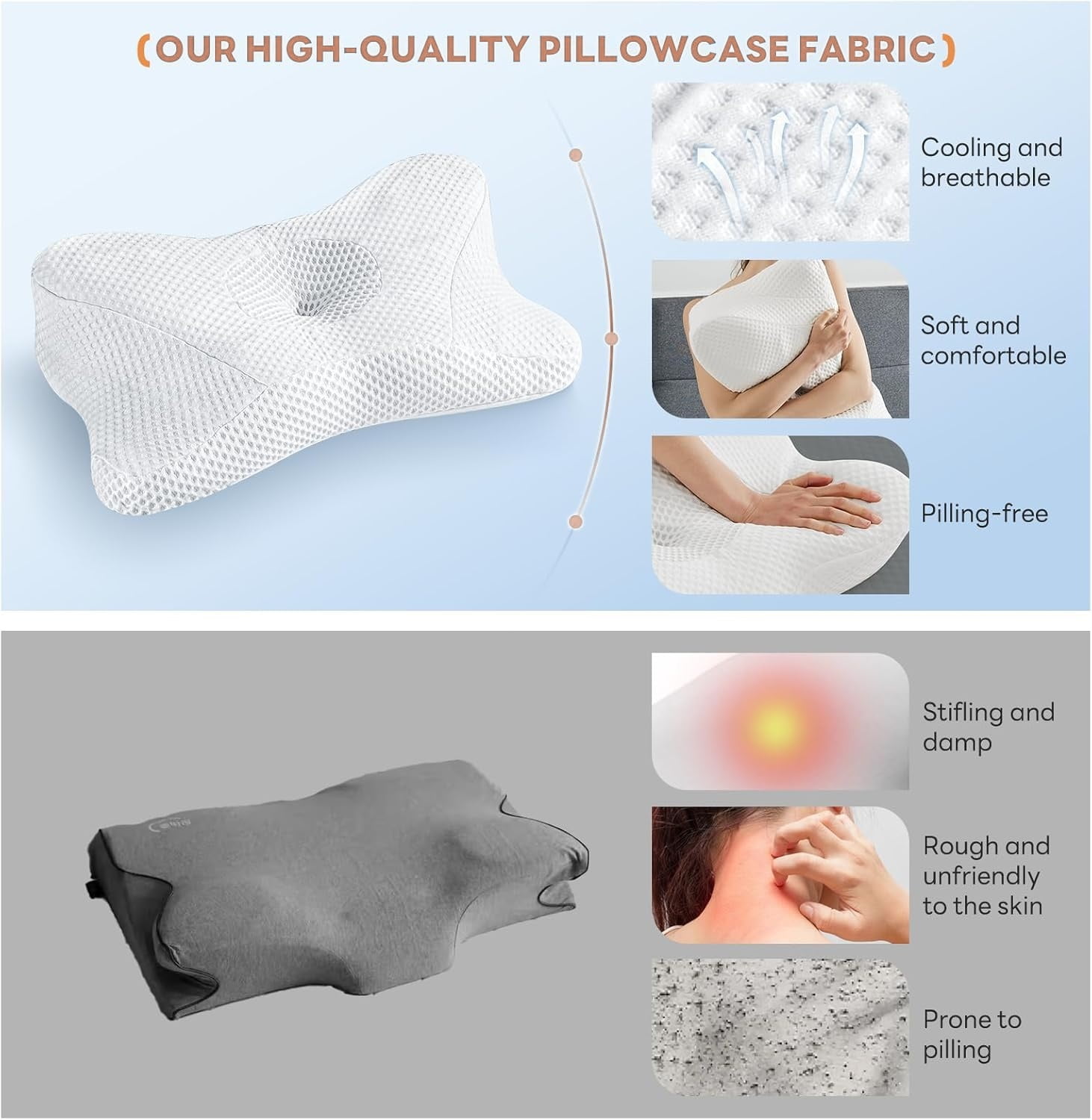 Cervical Pillow for Neck and Shoulder, Ergonomic Memory Foam Pillow with Contour Design, Supports Side Back and Stomach Sleepers, Cooling Orthopedic Pillow, King Size, White