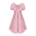 thumbnail image 5 of Oudiya Girls Tie Back Short Sleeve Ruffle Hem Off Shoulder Elegant Casual Summer Dresses, Pink, 4-5Y, 5 of 8