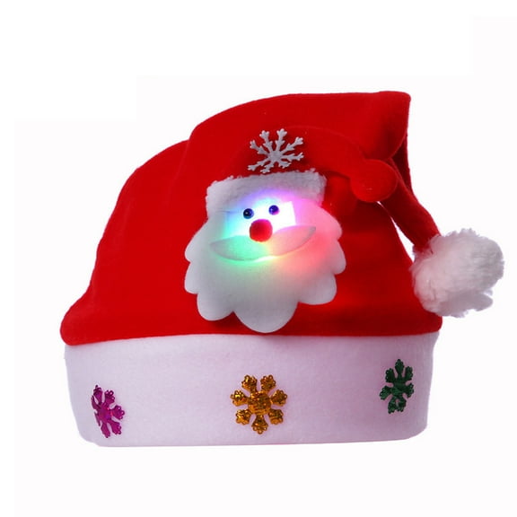 Light Up Christmas Santa Hat for Adults Holiday Gifts Plush Santa Hats for New Year Festive Party Red