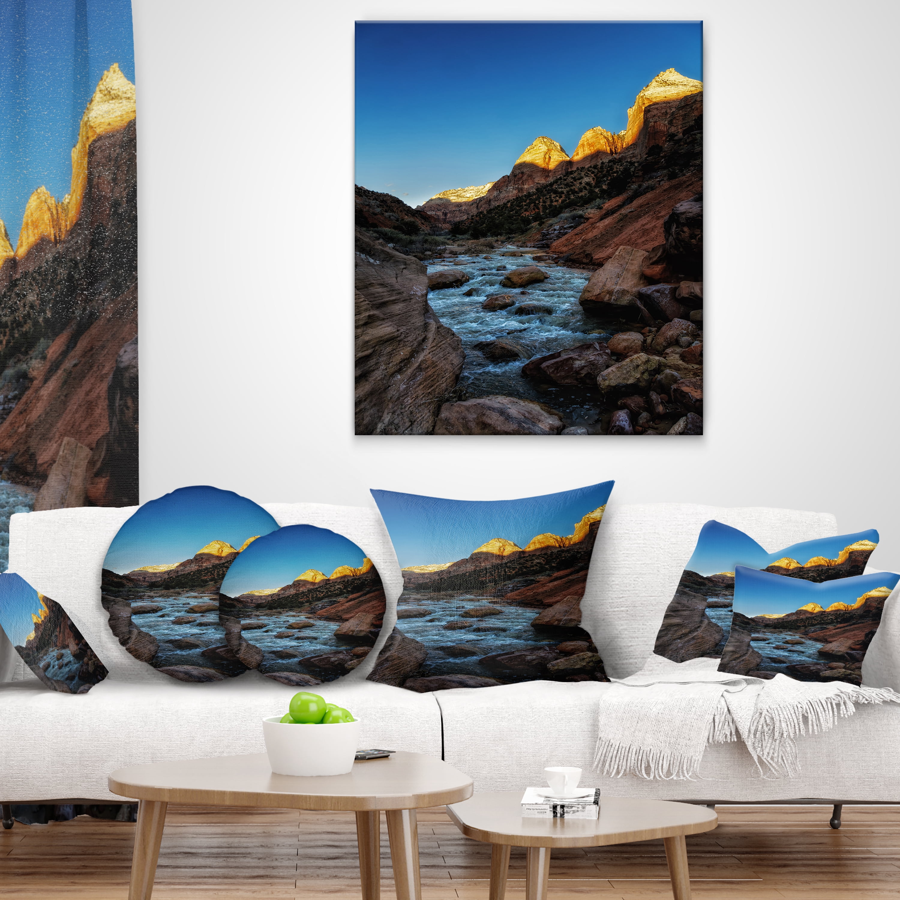 Designart Rapid Virgin River - Landscape Photography Throw Pillow - 12x20
