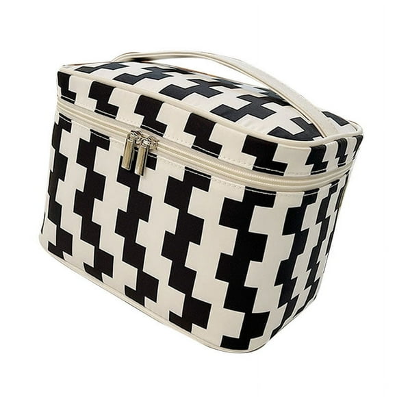 ZOUSSIQI Makeup Bag Large Capacity Glossy Zipper Travel Cosmetic Bag with Sturdy Handle for Travel Outdoor Black White Cube JU316-134746
