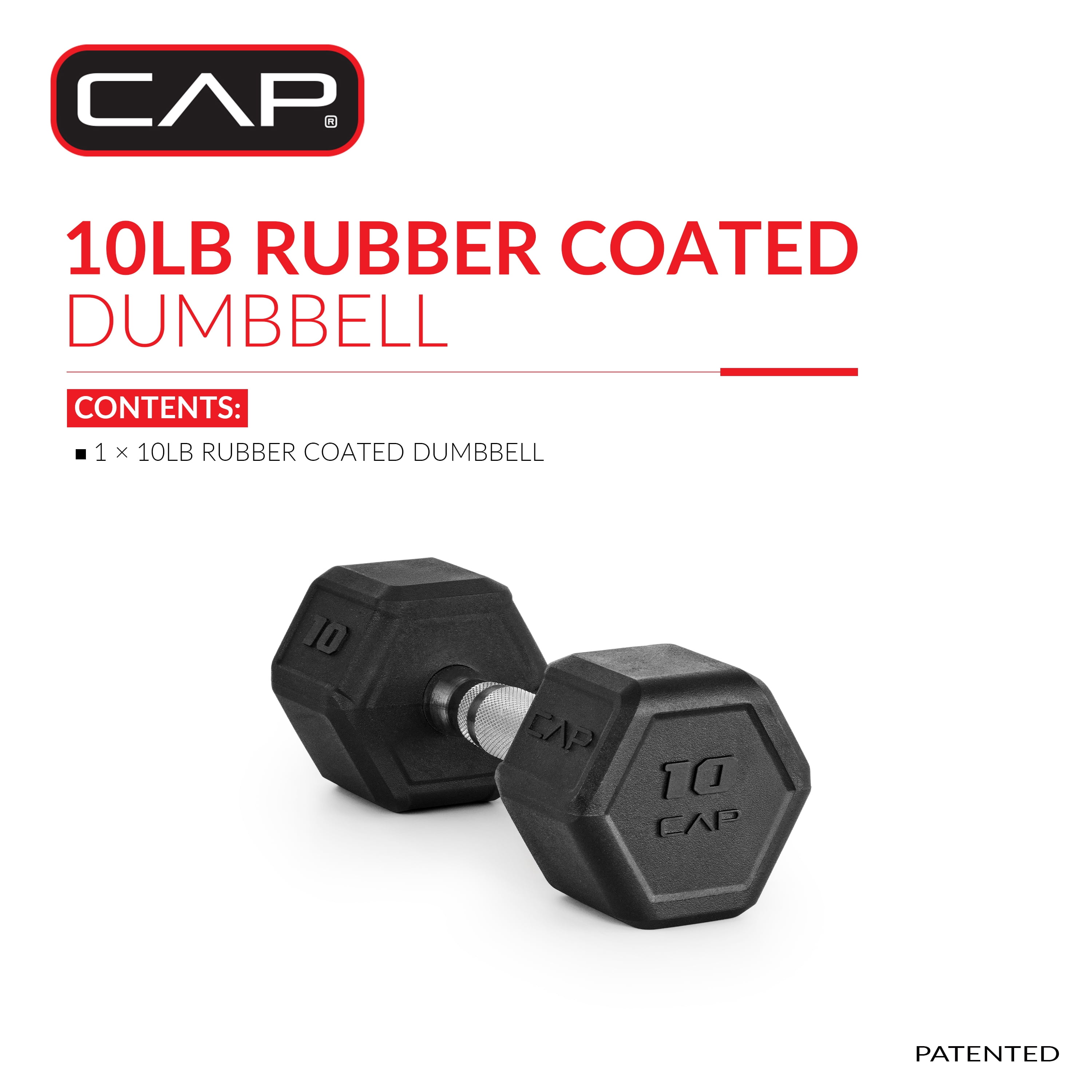 CAP 10 lb Rubber Coated Hex Dumbbell with Contoured Handle