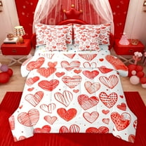 Castle Fairy Red Love Heart Print Twin Bedding Sets 7-Piece for Boys Girls,Happy Valentine's Day Bedding Comforter Set Microfiber,Romantic Lover Couple Breathable Sheet Sets,Breathable Home Decor