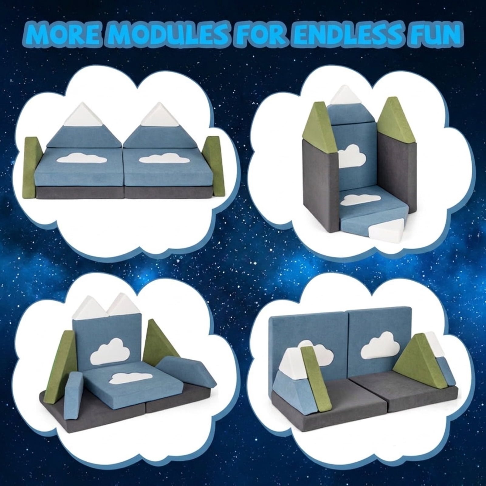 Furnibear Toddler Chair 12 Pieces Snow Mountain Theme Toddler Foam Building Fort