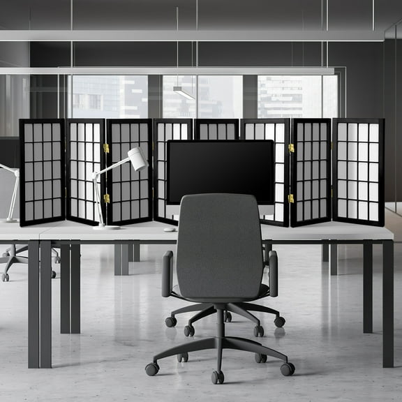 2 ft. Tall Desktop Window Pane Shoji Screen - Black - 8 Panels