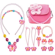 SPECOOL Little Girls Handbag Beauty Set Plush Handbag Flower-Shaped Earrings Necklace Bracelet Set Christmas Birthday Gift Jewelry Party Favors Gift for Dress up Pretend Play Costume Accessories
