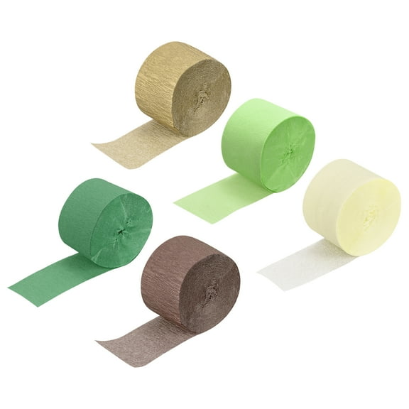 Uxcell Crepe Paper Streamer Party Streamer Decorations 1.8 Inch x 27 Ft for Birthday Party Wedding Festival Party Decorations, Green, Dark Green, Gold, Beige, Brown, Pack of 5