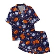 thumbnail image 7 of MVRLSH Womens Pajama Sets for Women 2 Piece Halloween Pumpkin Print Button Short Sleeve Shirt And Short Plus Size Cute wear Soft Sleepwear Lounge Set Blue - L, 7 of 7