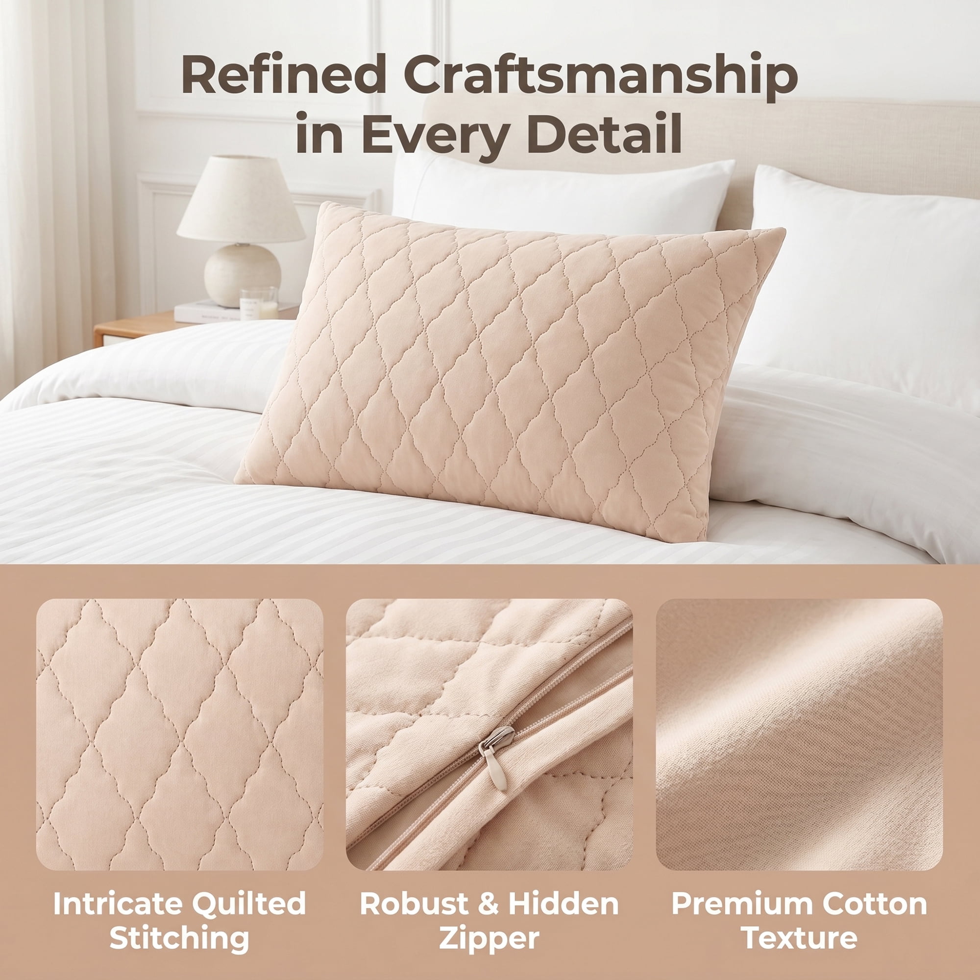 Unique Bargains Breathable Hypoallergenic Envelope Pillow Protectors Jumbo Khaki 20" x 28"
