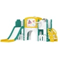 thumbnail image 1 of Qaba Toddler Slide, 7 in 1 Kids Slide with Climber, Basketball Hoop, Yellow, 1 of 10