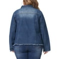 thumbnail image 3 of Agnes Orinda Women' s Plus Size Denim Jacket Frayed Hem Long Sleeve Pockets Button Up Denim Jackets, 3 of 5