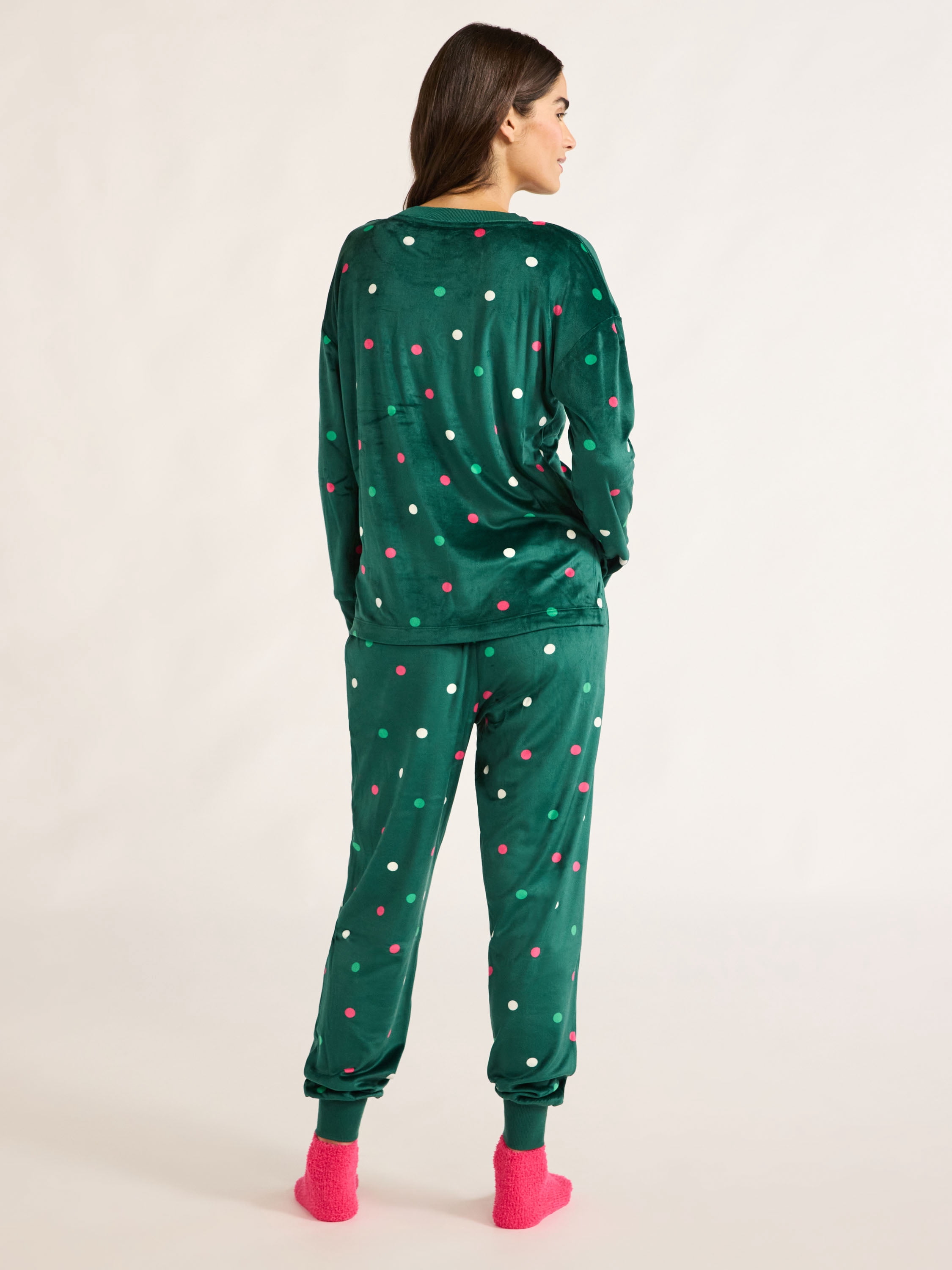Joyspun Women's Stretch Velour Pajama Set with Socks, 3-Piece, Sizes XS-3X
