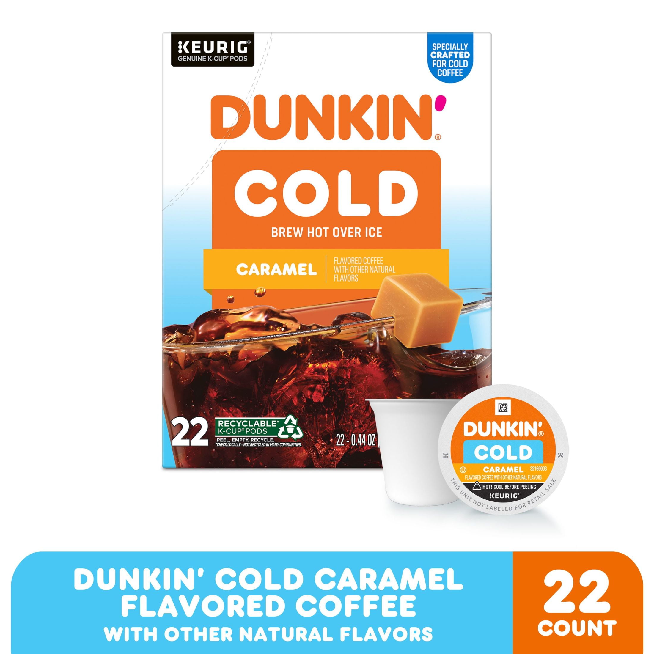 Dunkin’ Cold Caramel Flavored Coffee, K-Cup Pods, 22 Count Box