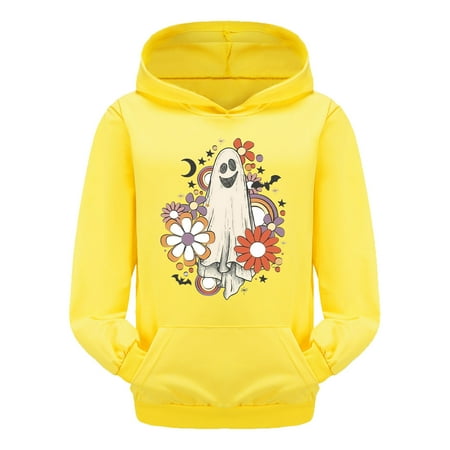 

Bjutir Toddler Girls Sweatshirts Child Boys Halloween Long Sleeve Letter Prints Warm Hoodie Pullover Tops Kids Sweat Yellow 6-7 Years