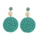 thumbnail image 1 of Pendientes redondos de rafia Boho para mujer, pendientes colgantes redondos de rafia individuales - joyería de resort de playa de verano, 1 of 5