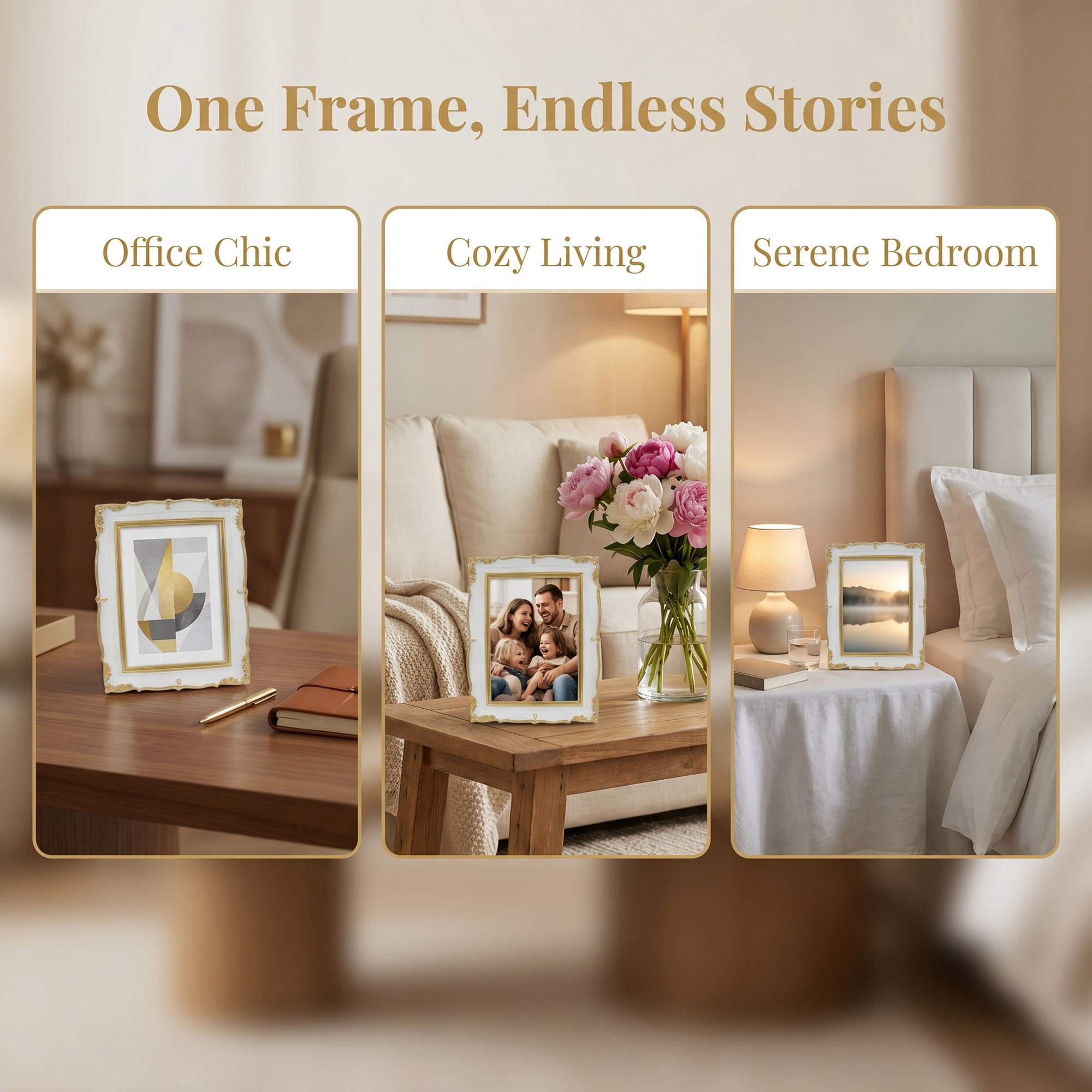 Unique Bargains Resin Traditional Photo Frame for Desk Gallery Wall Beige 5" x 7"