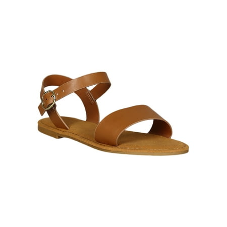 Sunny Feet - Women Leatherette One Band Ankle Strap Flat Sandal 18539 ...
