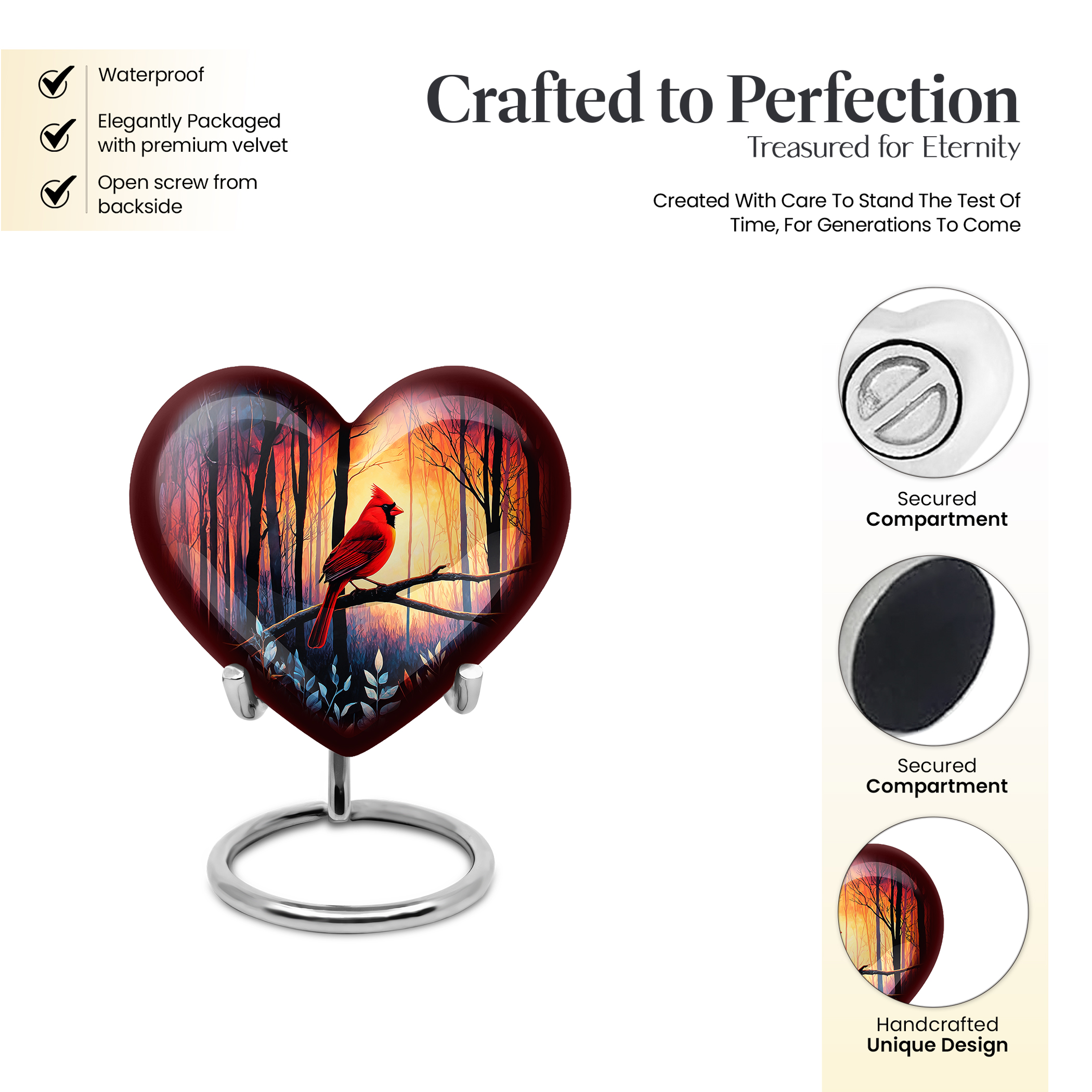 SABURIAL Cardinal Bird Urn - Little Cremation Urn For Human Ashes Adult Man & Women - Small Burial Urns For Mom - 3 Inch Set Of 2