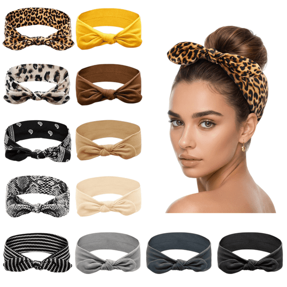 12 Pack Bow Headbands for Women Elastic Headwraps Hair Band Knotted Headband Rabbit Ears Turban Fashion Sport Cute Hair Accessories