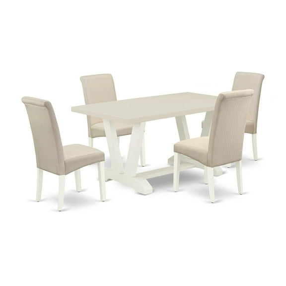 East West Furniture V-Style 5-piece Wood Dinette Set in Linen White