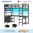 thumbnail image 3 of Metal Loft Bed Frame Twin Size with LED Lights, Charging Stations, Glass Cabinet & Hutch, Loft Twin Bed with L-Shaped Gaming Desk & 3 Drawers & Ladder, Large Loft Beds for Teens, Black, 3 of 10