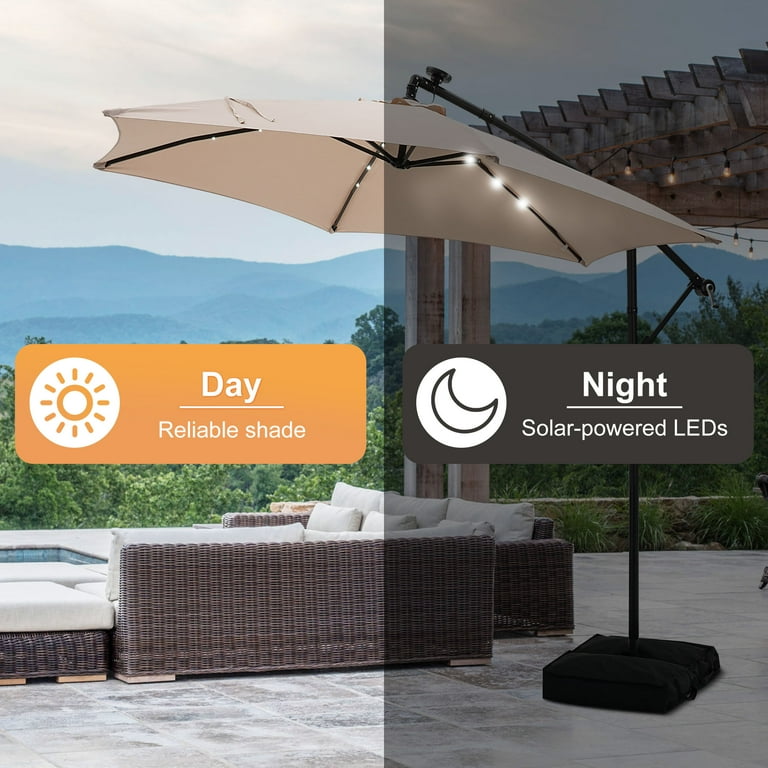 Autlaycil 10 ft Cantilever Offset Outdoor Patio Umbrella with Base Stand Rotate and Tilt,24 Solar LED Lights, Khaki - Walmart.com Autlaycil 10 ft Cantilever Offset Outdoor Patio Umbrella with Base Stand Rotate and Tilt,24 Solar LED Lights, Khaki - Walmart.com