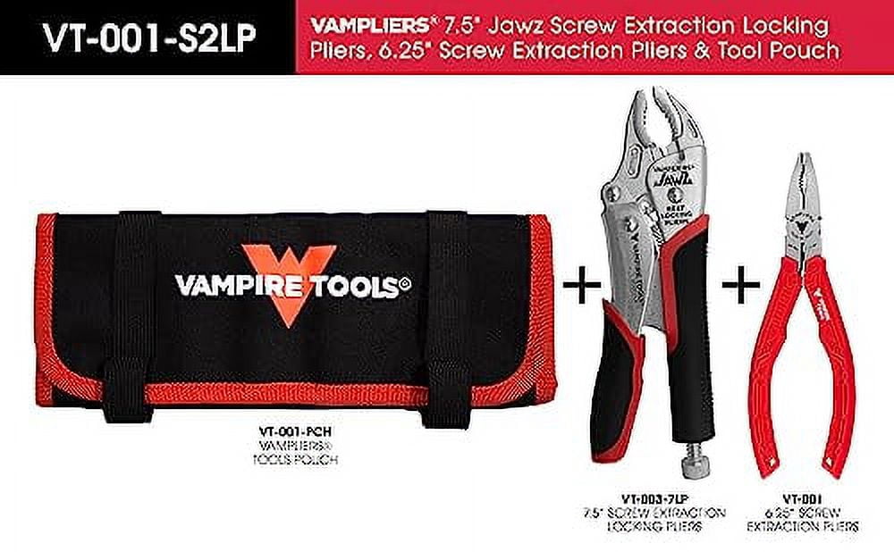 VAMPLIERS 2-PC Specialty Screw Extraction Pliers Set: Includes JAWZ 7.5" Vise-Grip Locking Pliers + 6.25" Multipurpose Pliers with Wire Cutter and Vampliers Tool Pouch: VT-001-S2LP