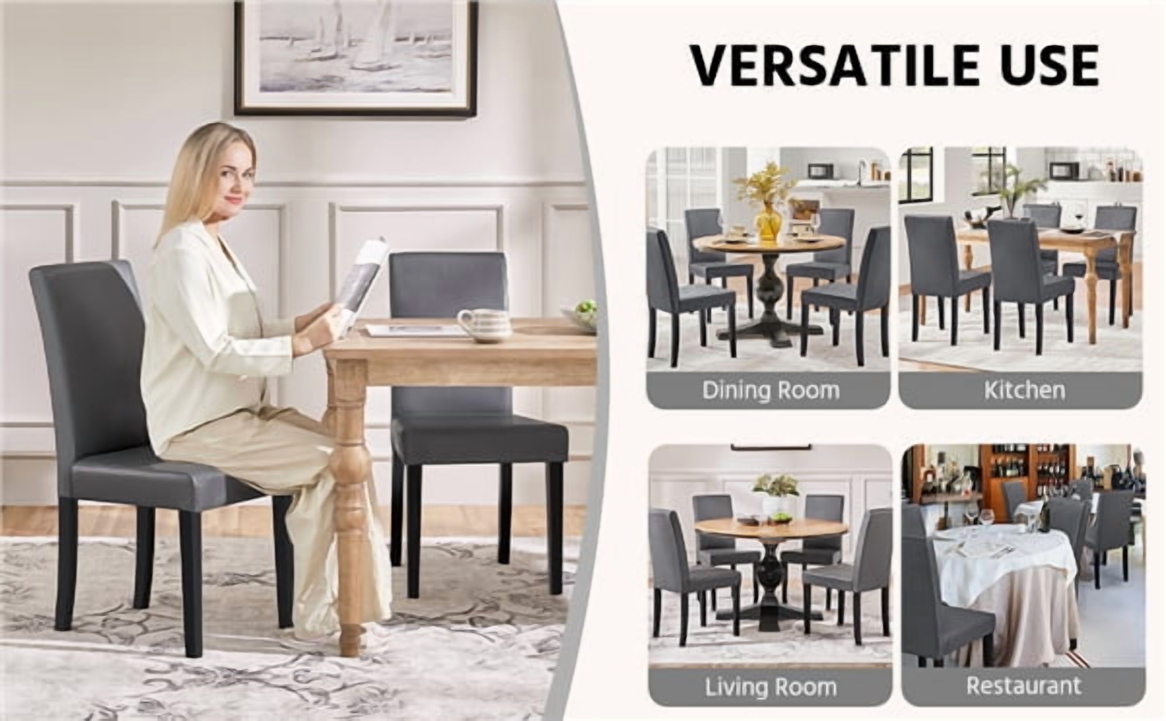 Yaheetech 4pcs Dining Room Chairs High Back Padded Kitchen Chairs, Gray