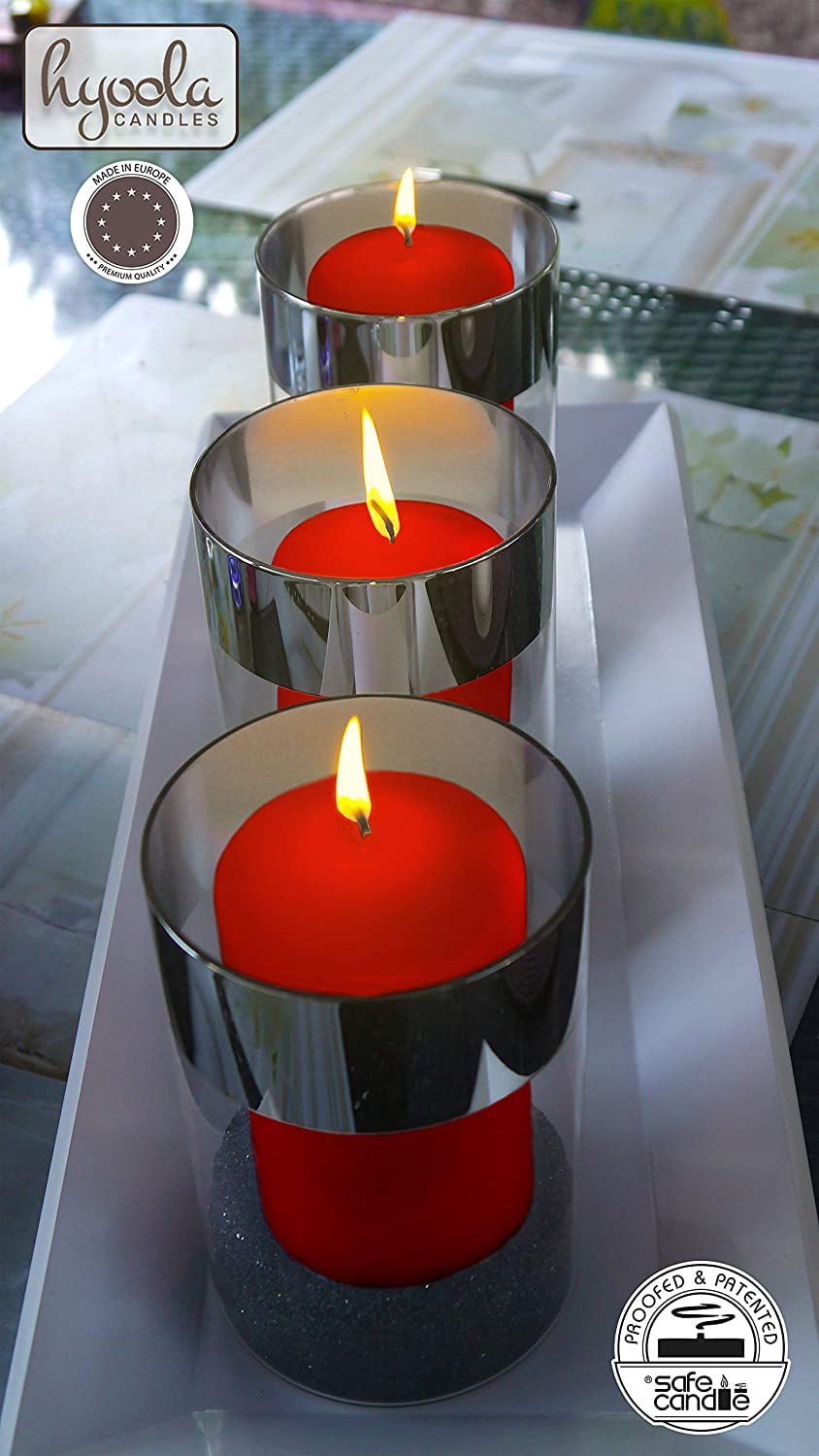 Hyoola 2 x 3 Red Unscented European Made Pillar Candles, Dripless Paraffin Wax with Smokeless Cotton Wicks, 24-Pack