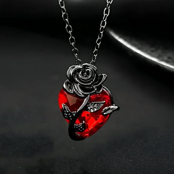 DESIGNICE Gothic Rose Heart Pendant Necklace Goth Emo Grunge Black Rose Necklace for Women Men
