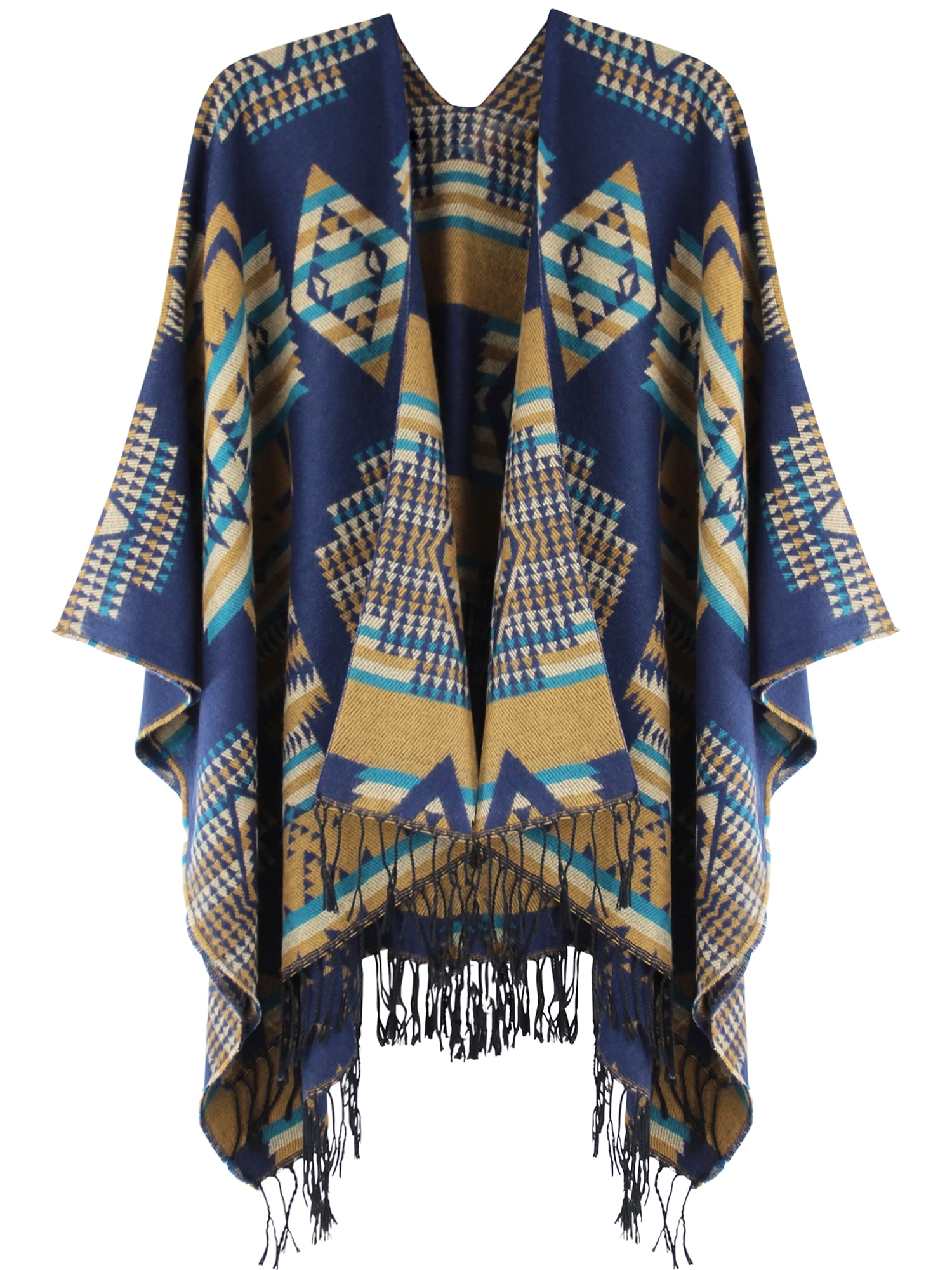 Luxury Divas Elegant Native Print Fringed Shawl Wrap