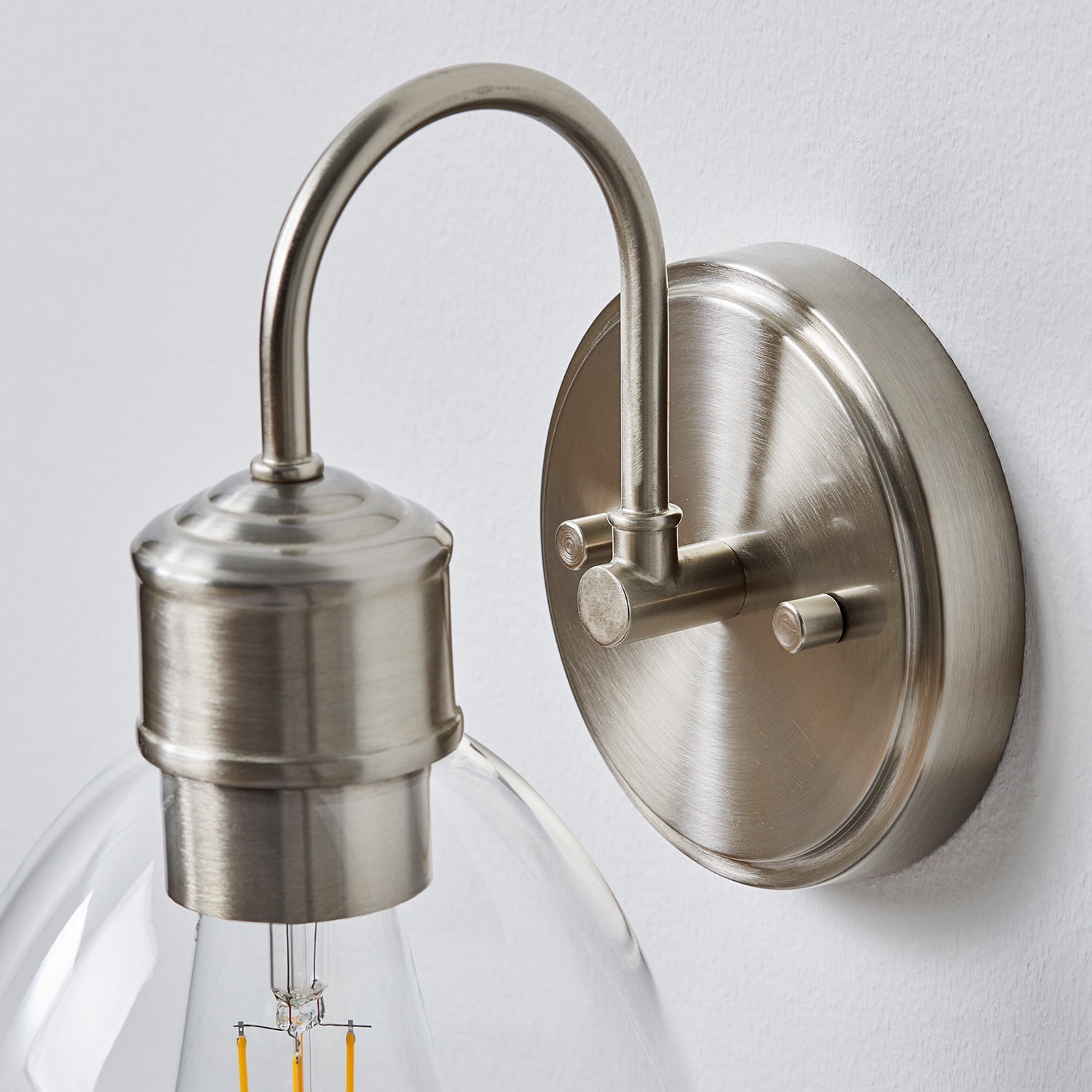 Better Homes & Gardens Silver 1-Light Indoor Wall Sconce, Glass Shade, LED Bulb Included, No Battery