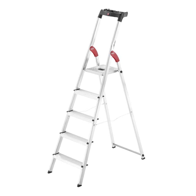 Hailo Folding Step Stool, 5 Step Ladder with Tray, L60, Silver