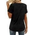 thumbnail image 3 of HUBERY Women Solid Color Pleated V Neck Short Sleeve Pullover Plain Top, 3 of 3