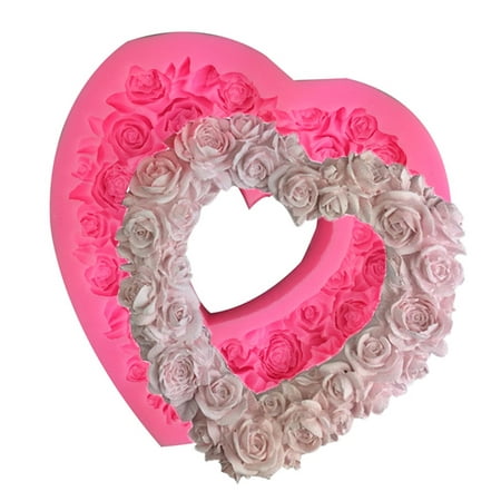 

Silicone 3D Heart Rose Shaped Fondant Mold Embossed Love Garland Mould for Wedding Valentine s Day Cake Chocolate Dessert Cookie Mousse Cheesecake Decorating DIY Baking Pink