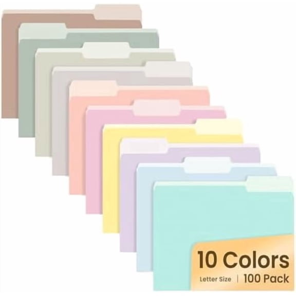 File Folders, 100 Pack Manilla Folders 8.5 x 11, 10 Colors Folder Office Organization Home School Folders for Documents Files Paper